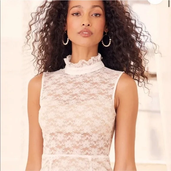 Lulus White Lace Mock Neck Midi Dress White Size L - Picture 2 of 10